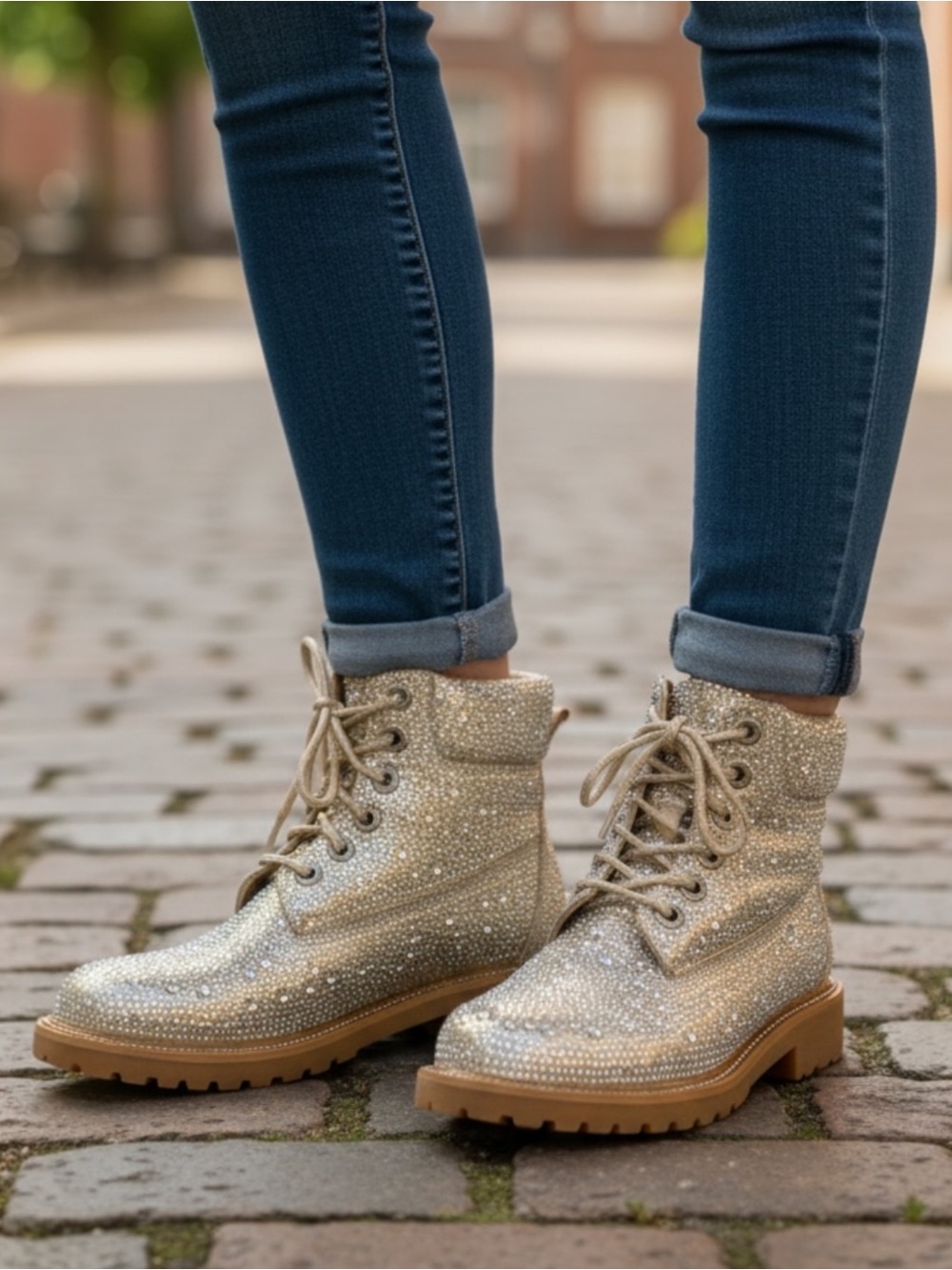 Bella Marie Hazel 2 Champagne Iridescent Metallic Swarovski Crystal Booties